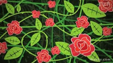 动态图形动画使用剪纸风格的元素，以说明一丛红玫瑰高清晰度p和循环准备